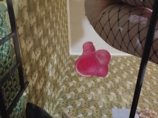 ATTACHED A DILDO TO A GLASS NIGHTSTAND FUCKED HERSELF