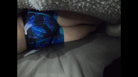 Twink Pisses Underwear CUMS and Pisses again in bed HANDSFREE