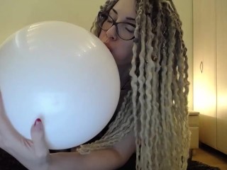 White Big Ballon Blow then Pop with ASS