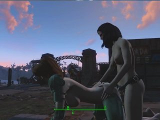 lesbian strapon, big boobs, fallout 4, fallout 4 piper