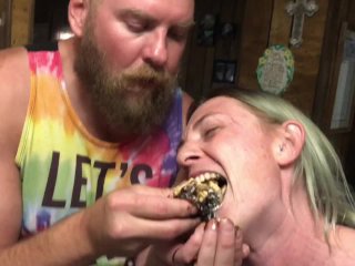 amateur couple, laughing, guy feeds girl, kitchen