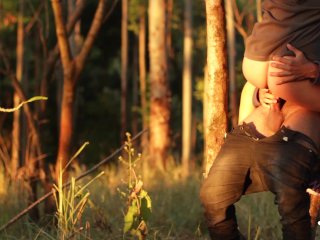 Fucking my pussy and assenjoying the autumnsunset in the woods - 4K