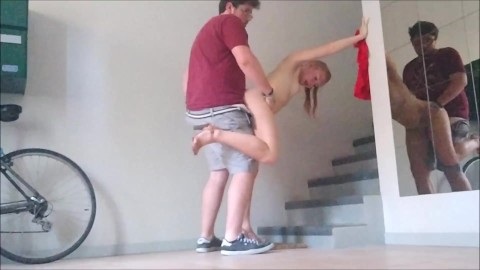 French Slut gets fucked in the Staircase 
