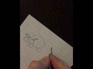 私の最初のビデオ。豚を描く