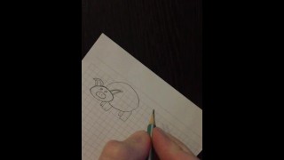 私の最初のビデオ。豚を描く