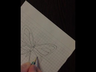 Russian Boy Drawing a Butterfly