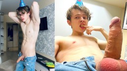 Mein erstes Sperma in 24 Jahren / Heißer Junge mit großem Schwanz Feiert seinen Geburtstag / Teenager / College / Papa