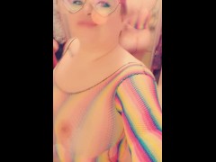 Round ass Curvy Latina feeling sexy in rainbow fishnet top and thong