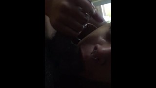 Sexy ebony bitch takes whole bbc down her throat