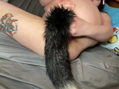 cat plays with her tail
