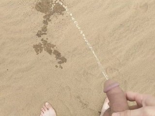 piss, big dick, male, peeing on beach