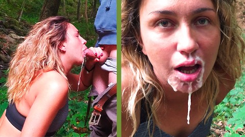 Outdoor Facial !!! Huge Load in the Forest 