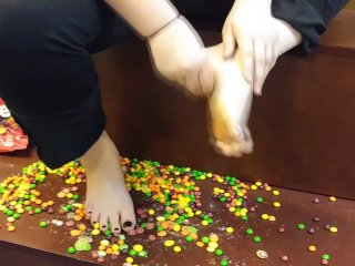 solo female, bbw, stomping feet, food stomping