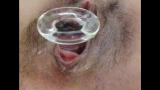 Pussy tunnel opening after 12 hours plug training 