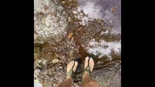 Sanuk Sandals in the water stream!
