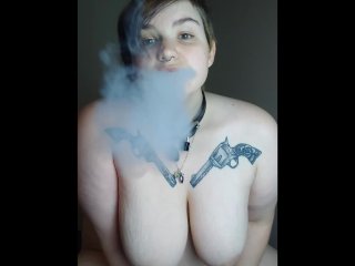 tattoo, solo female, exclusive, smoking