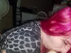 Pink haired PAWG sucks monster cock!