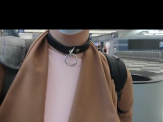 SLAVE Walks through Airport with Slave Collar on