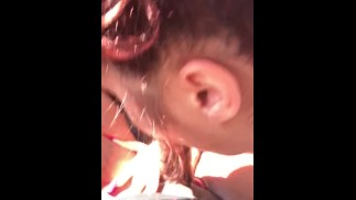 Teen slut sucks dick in public