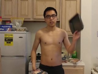 topless guy, cooking, solo male, kink