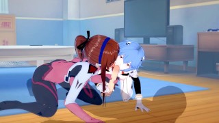 Evangelion Mari And Rei Threesome 3D Hentai
