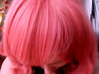 Throbbing Oral Creampie with Pink Hair Cutie Pie Cum inMouth