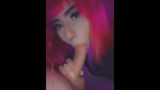 Pink Haired Emo Teen Enjoys Sucking Her Cocks