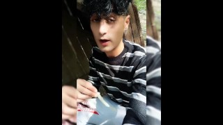 Boy plays with used condom and cum for request from straight friend
