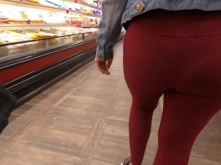 wife in see through Burgundy tights and shirt in public