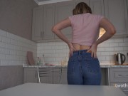 Preview 1 of Housewife in tight cropped top fucks joyfully on kitchen table