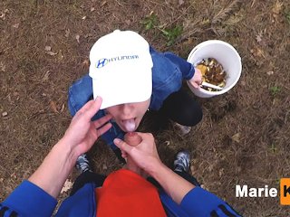 Public blowjob pov in forest, we were nearly caught, outside cumshot mouth
