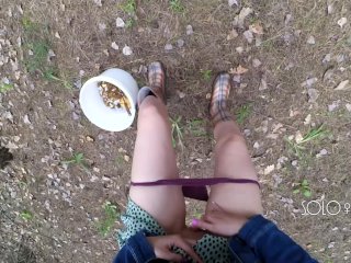 Innocent teen public_play with pussy in the forest, masturbating_outside