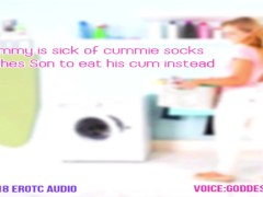 Mommy is sick of cummies socks teaches stepson to eat his cum instead