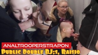 Public Double Blowjob Mouthful Of Salty Meatballs