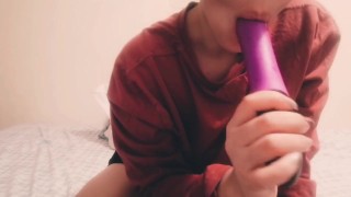 For lack of a big cock I give a blowjob to my toy before putting it in