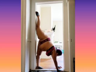 bbw, booty, amateur, naked gymnastics