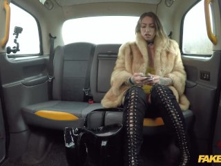Fake Taxi Ava Austen rides a big black dildo on the backseat screenshot number 2