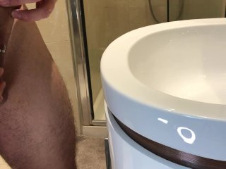 BATHROOM PIERCED COCK MASSAGE + CUMSHOT