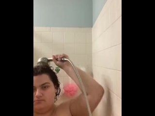 shower play, amateur, red head, big tits