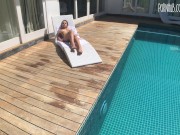 Preview 1 of sexy babe in oil  fucked guy near pool