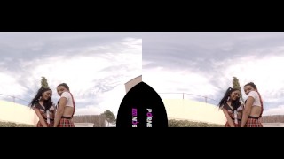 PORNBCN VR Two lesbian schoolgirls sneak into my garden very horny virtual