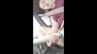 19-Year-Old Camgirl Plays With Hitachi Vibrator In Car During Public Orgasm Upskirt Pussy Play