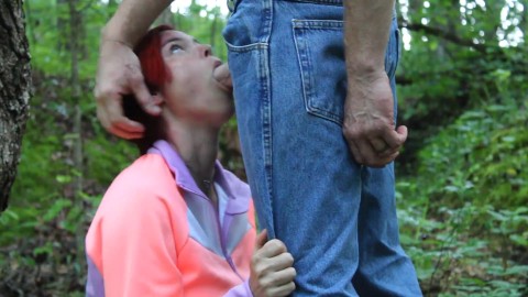 Giving the camp counselor a blowjob in the woods at summer camp