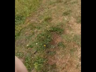 Naked Walking_in Field Flashing by Main Road withBalls Tied Up