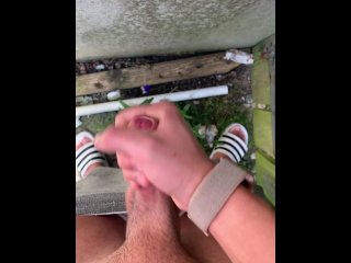 British Teen BoyJerks Off and Cums Outside on_the Wall (OUTDOORCUM)
