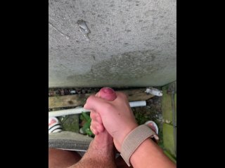 guy solo cum outside, outdoor cumshot, old young