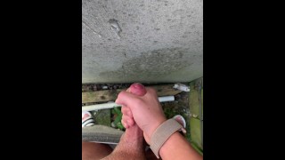 British Teen Boy Jerks Off And Cums Outside On The Wall OUTDOOR CUM