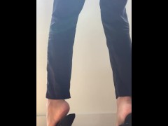 Business woman with sexy feet ignores you while she waits for her meeting