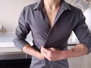 Preview 4 of Husband comes home from work, shirt was too tight, veins popping cum eating