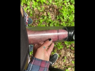 Huge Cock Pumped and Jerked - Cumshot in Public